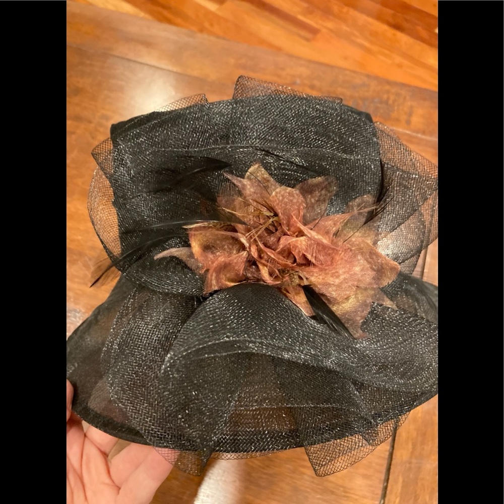 Fancy black collapsible hat with flowers